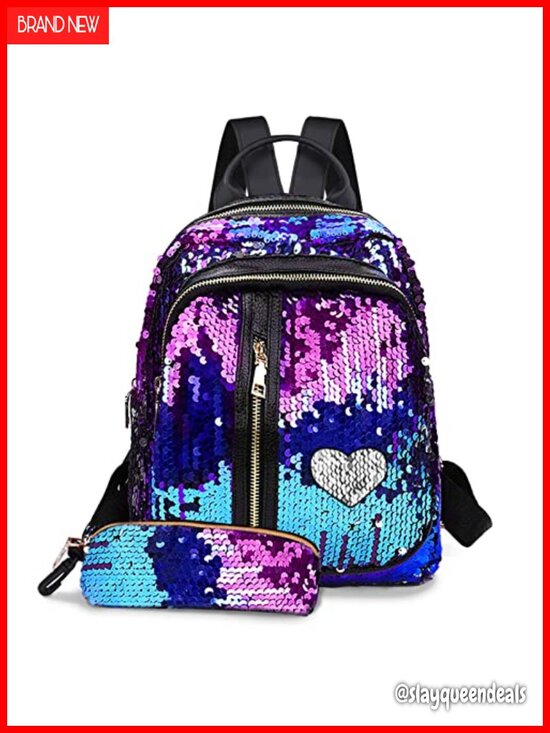 Sequin Mini Backpack Purse Faux Leather Daypack Kawaii Sparkle Bookbag main image 4